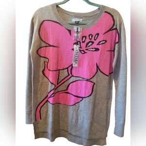 Gray and Pink Floral Sweater